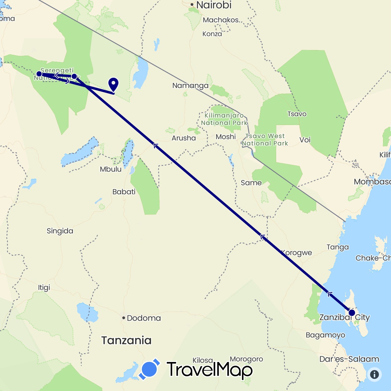 TravelMap itinerary: driving in Tanzania (Africa)