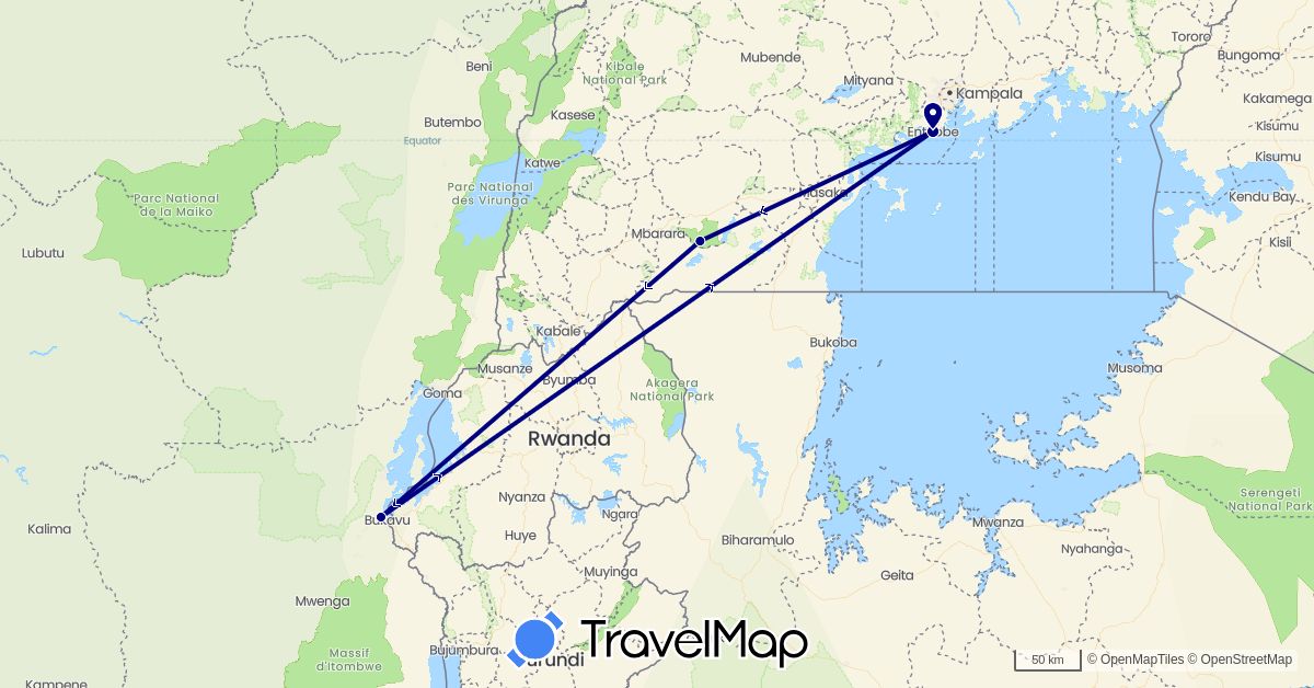 TravelMap itinerary: driving in Democratic Republic of the Congo, Uganda (Africa)