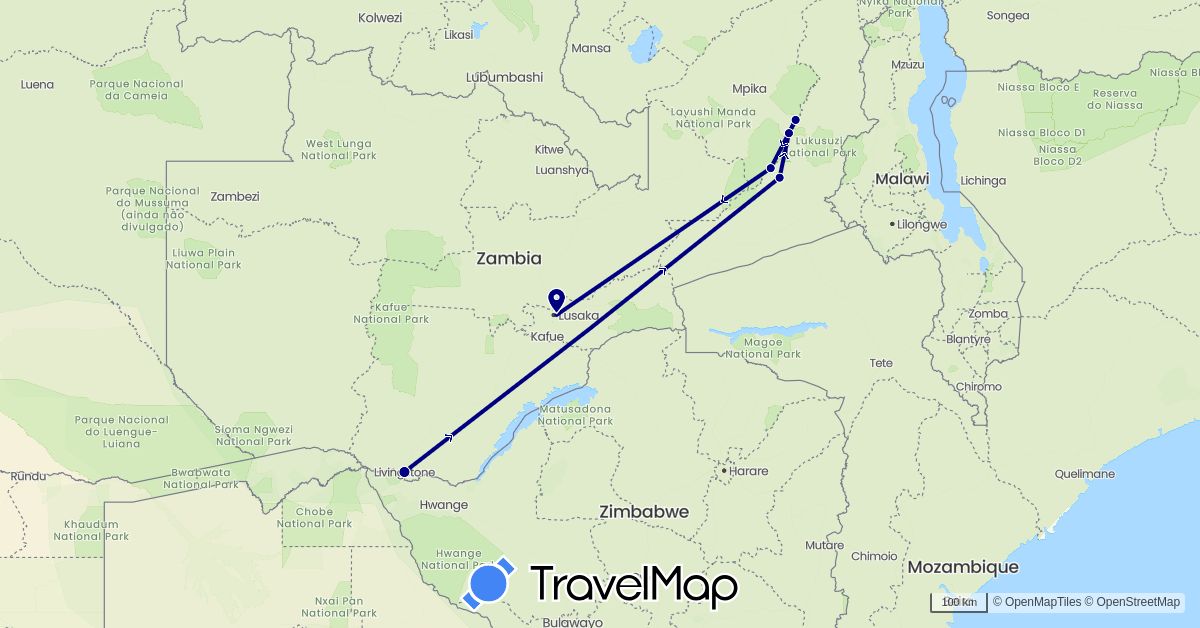 TravelMap itinerary: driving in Zambia (Africa)