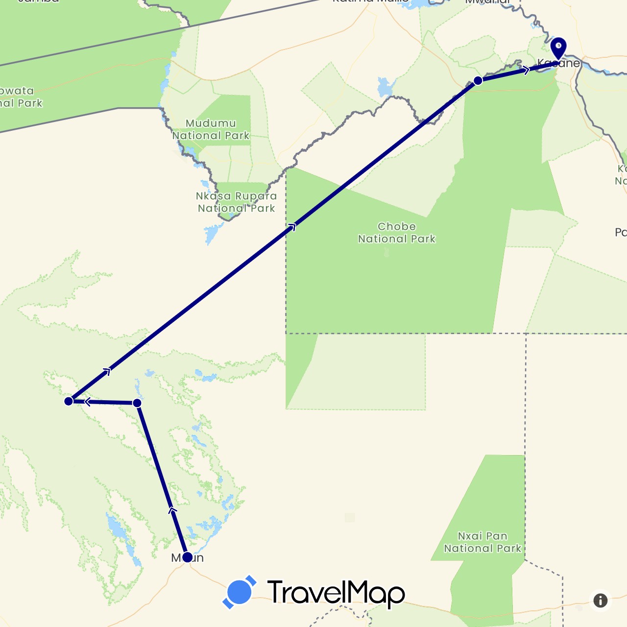 TravelMap itinerary: driving in Botswana (Africa)