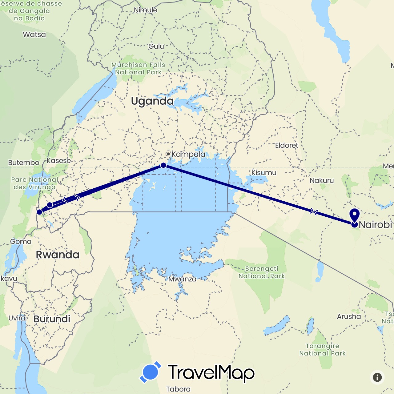TravelMap itinerary: driving in Kenya, Uganda (Africa)