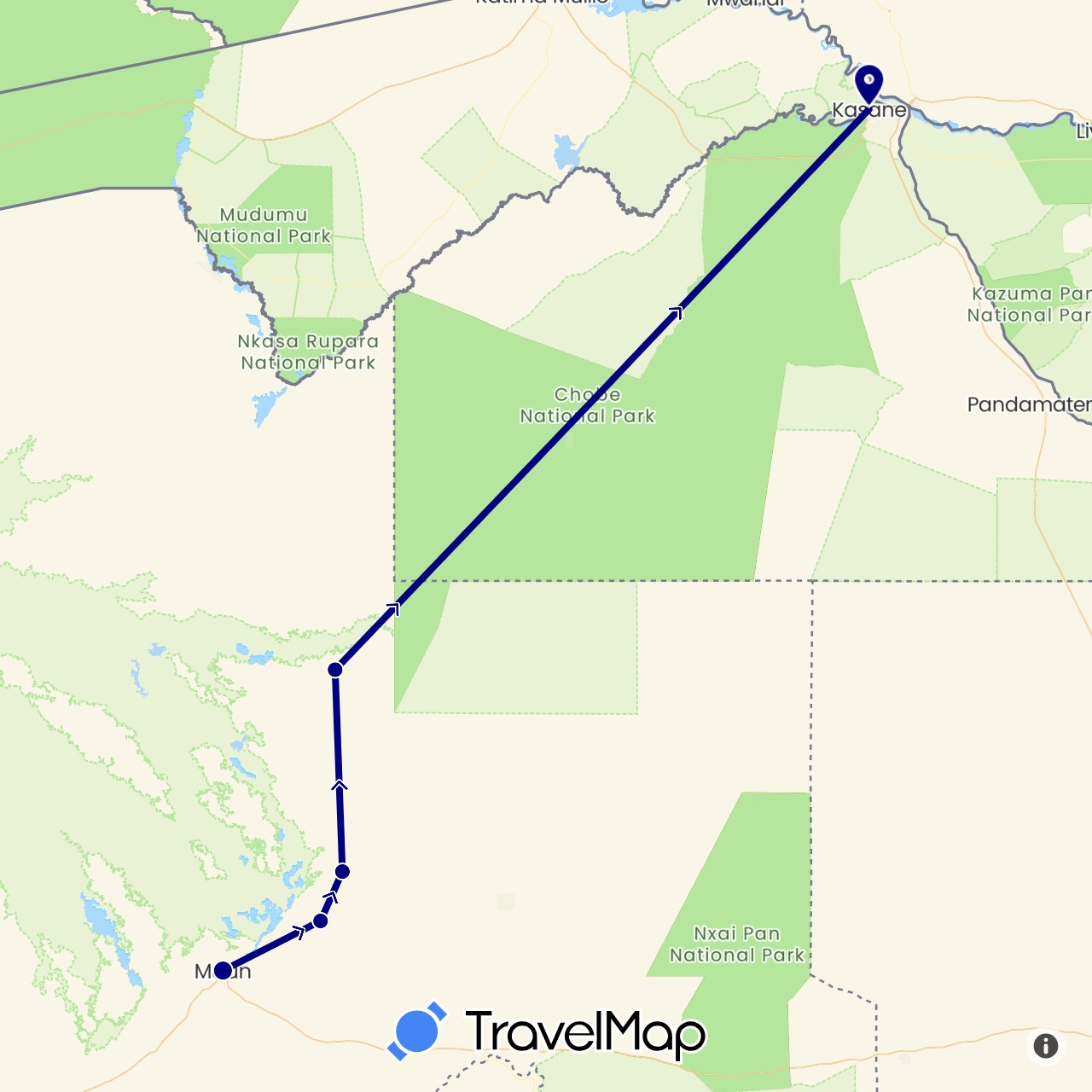 TravelMap itinerary: driving in Botswana (Africa)
