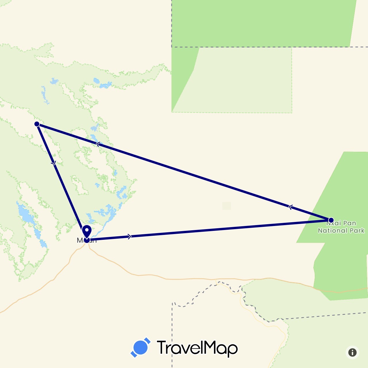 TravelMap itinerary: driving in Botswana (Africa)