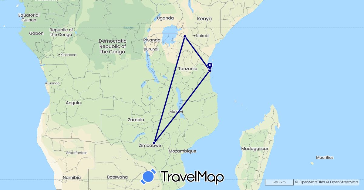 TravelMap itinerary: driving in Kenya, Tanzania, Zimbabwe (Africa)