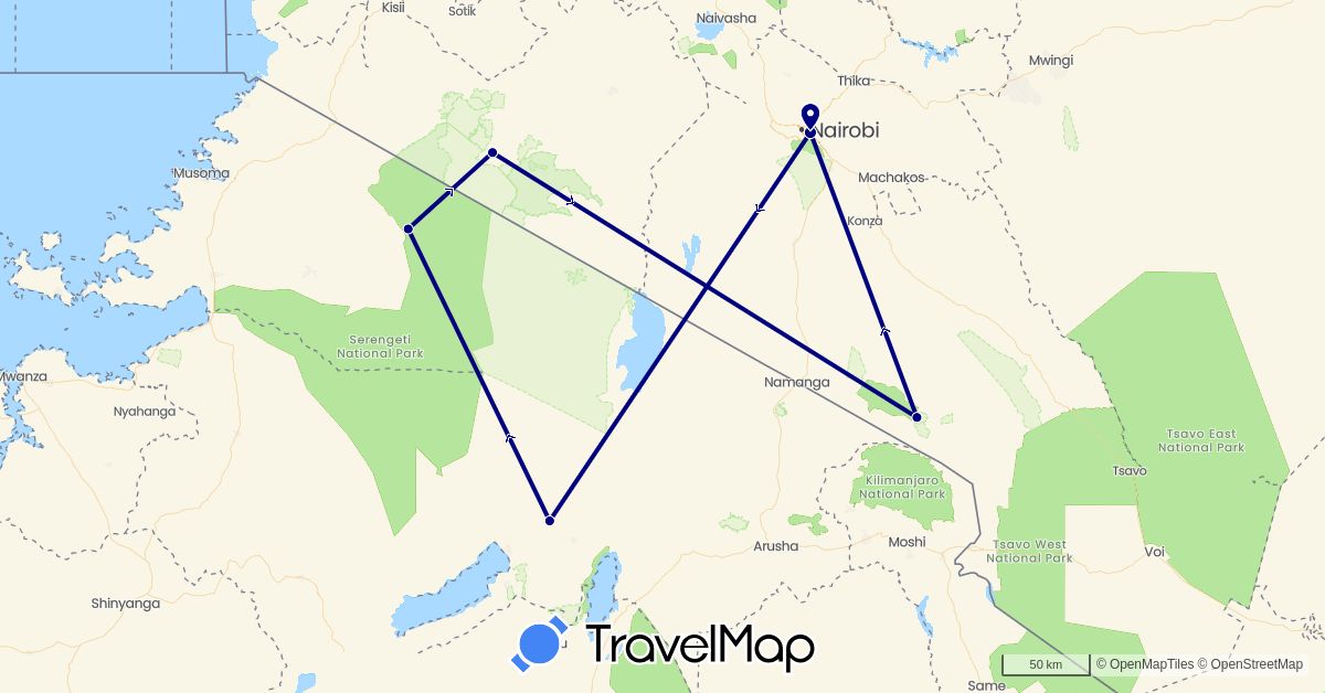 TravelMap itinerary: driving in Kenya, Tanzania (Africa)