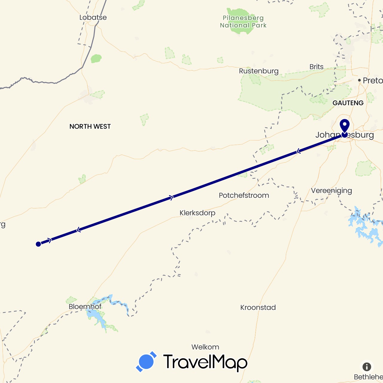 TravelMap itinerary: driving in South Africa (Africa)