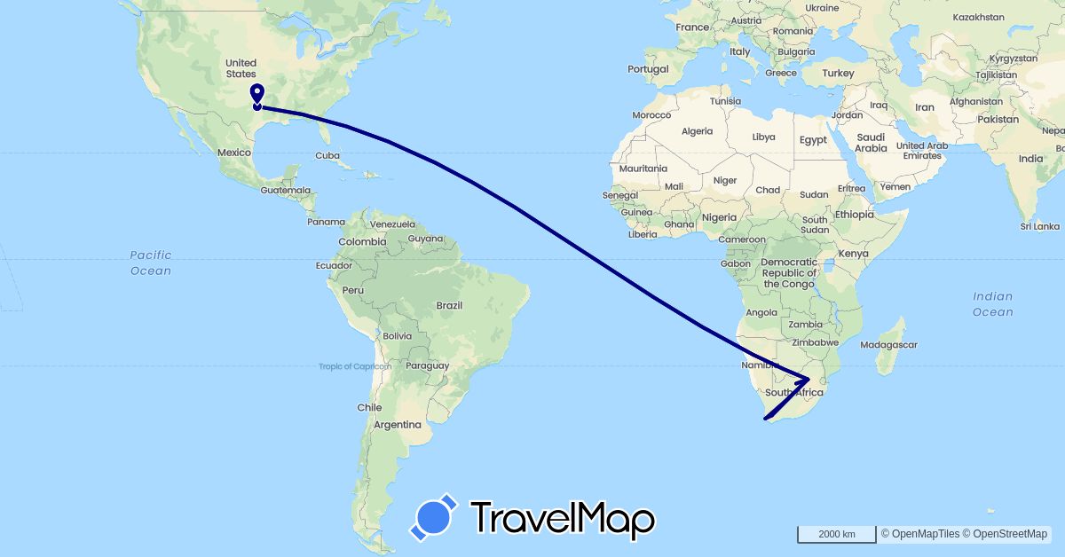 TravelMap itinerary: driving in United States, South Africa (Africa, North America)