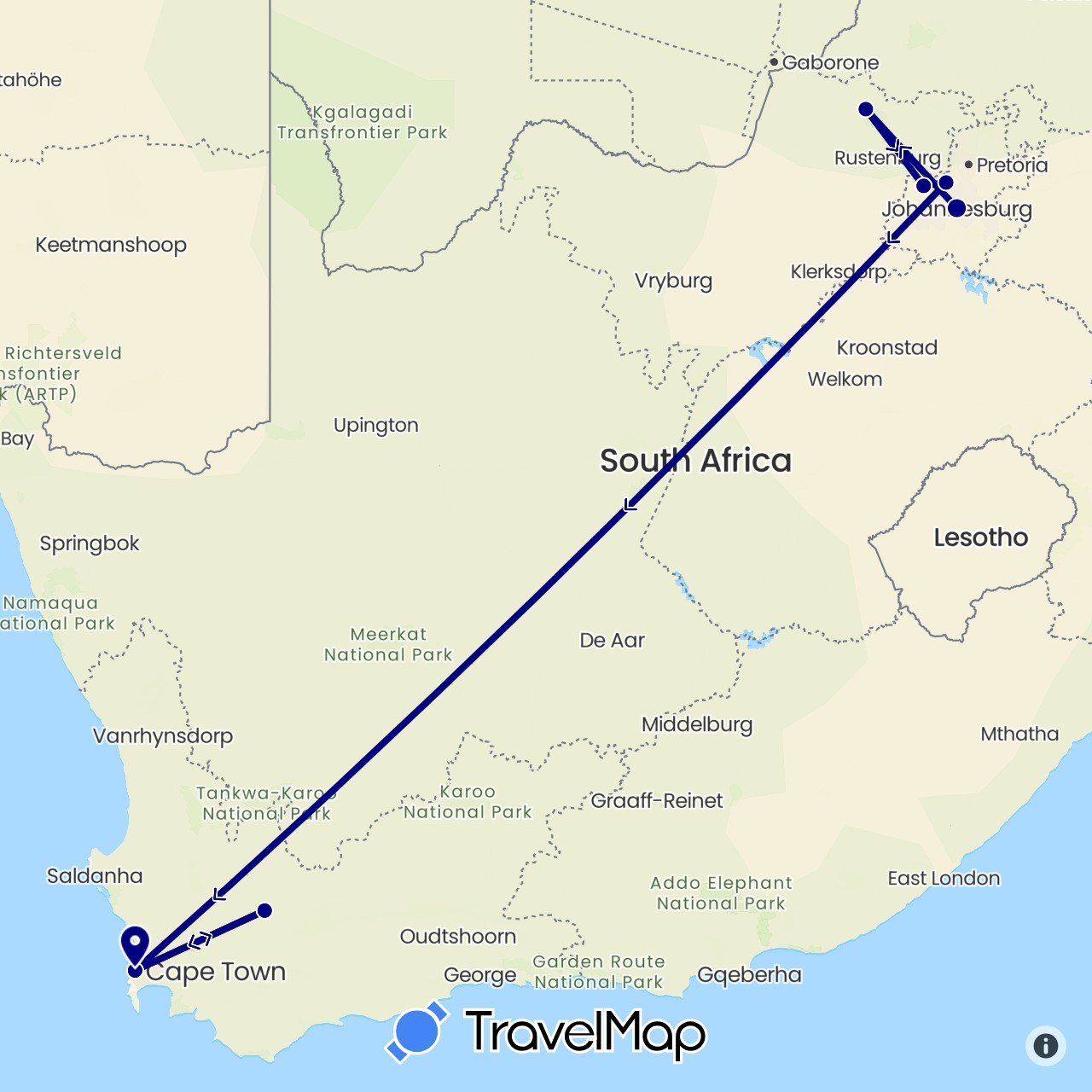 TravelMap itinerary: driving in South Africa (Africa)