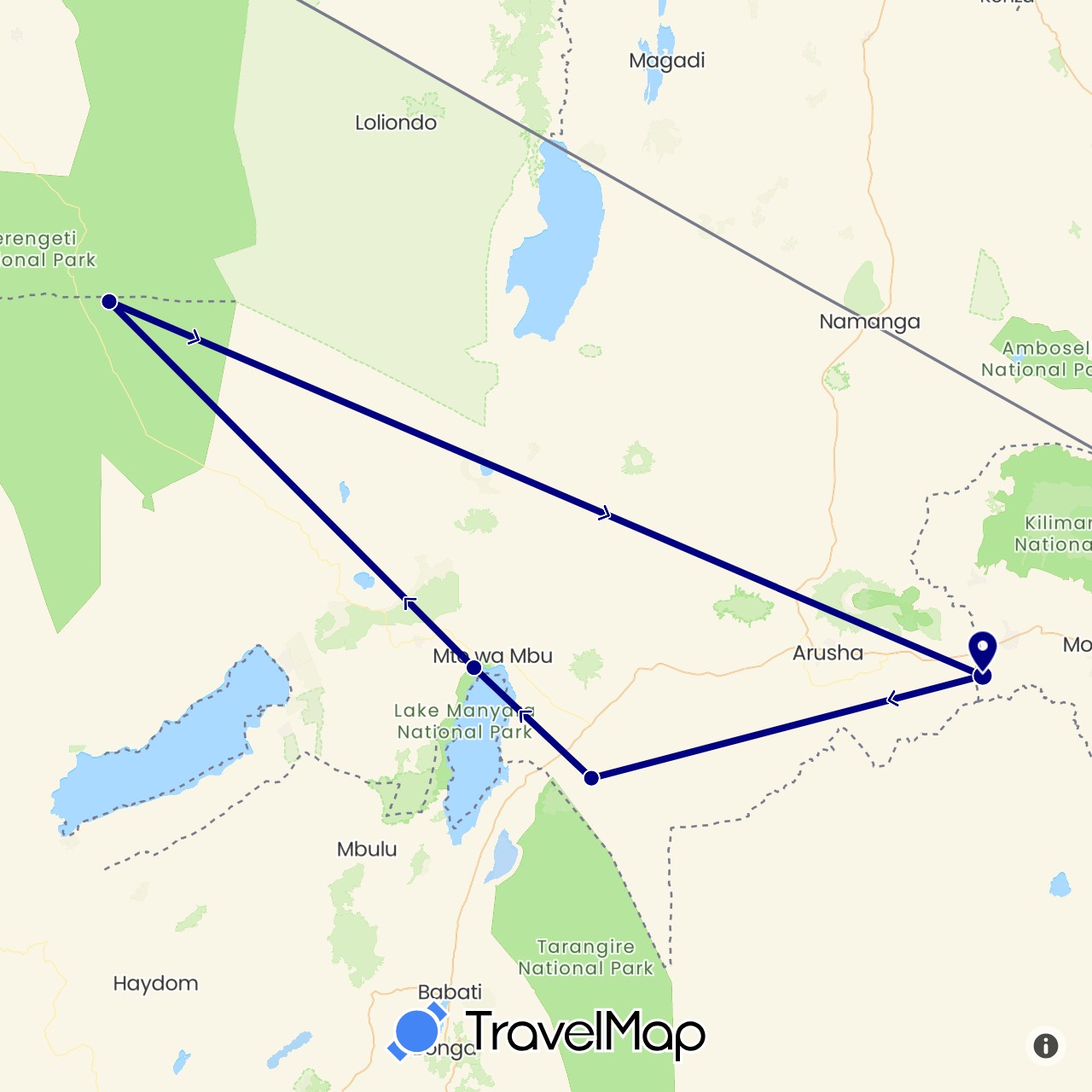 TravelMap itinerary: driving in Tanzania (Africa)