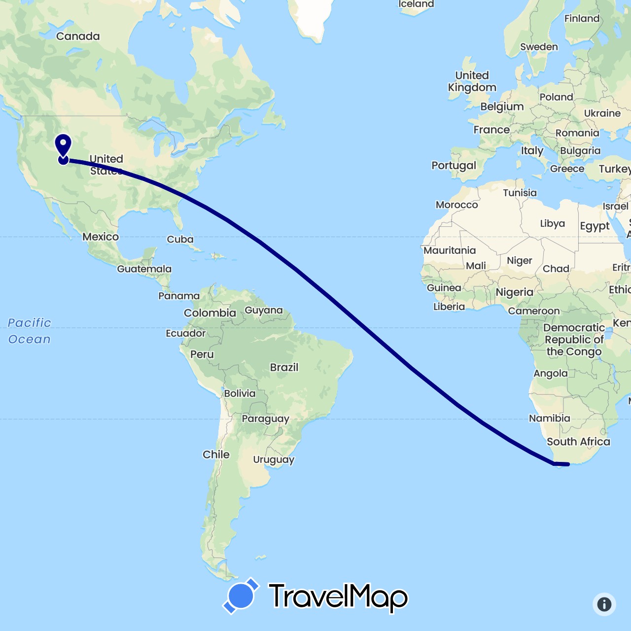 TravelMap itinerary: driving in United States, South Africa (Africa, North America)