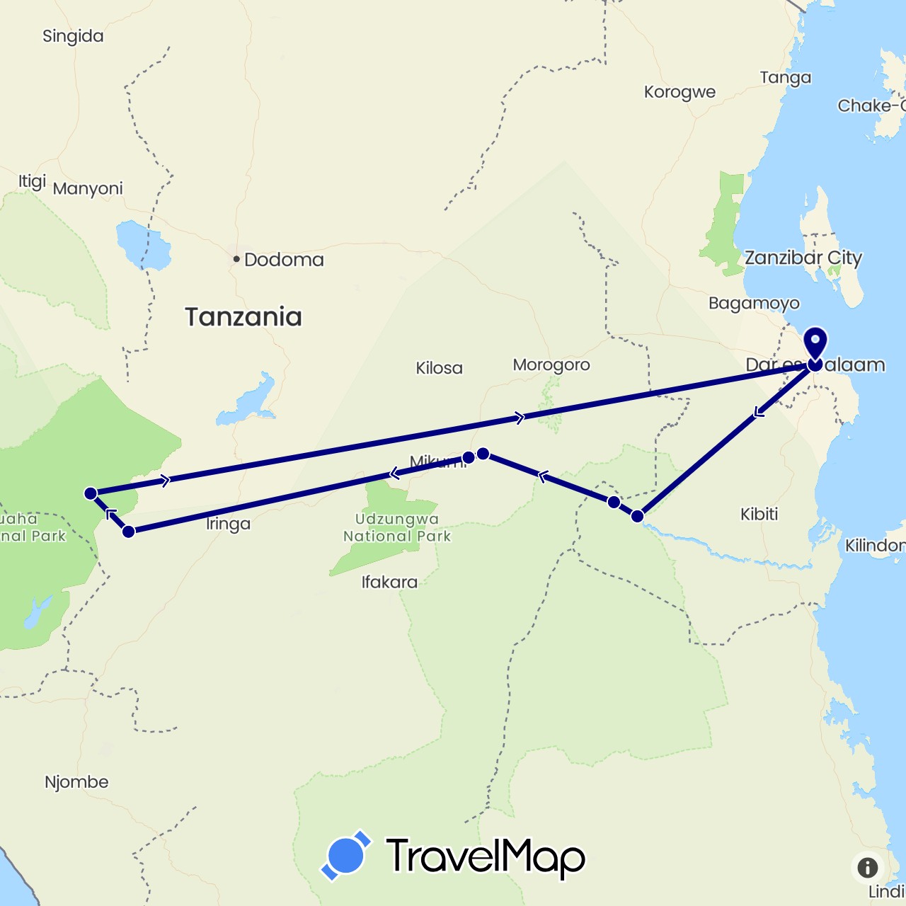 TravelMap itinerary: driving in Tanzania (Africa)