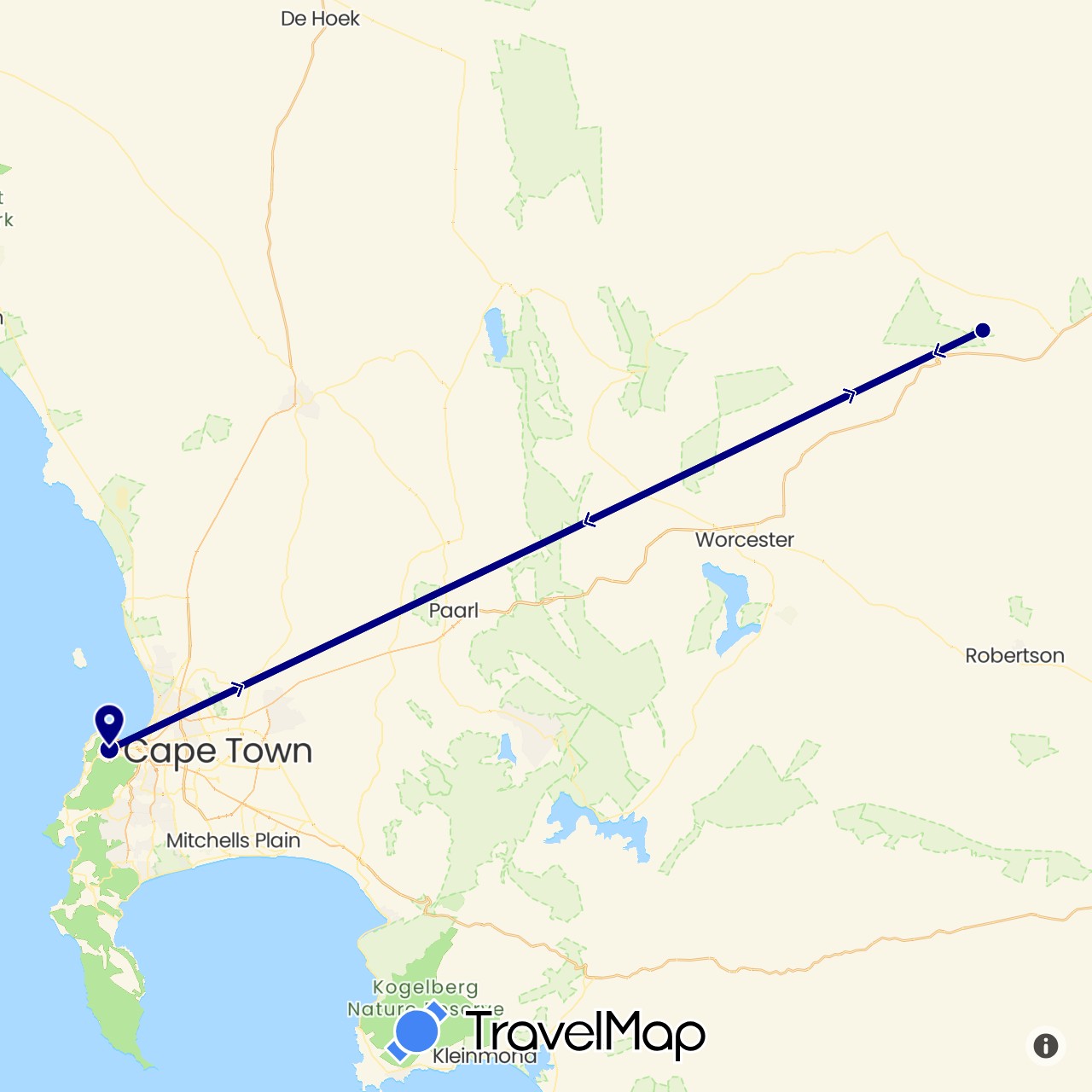 TravelMap itinerary: driving in South Africa (Africa)