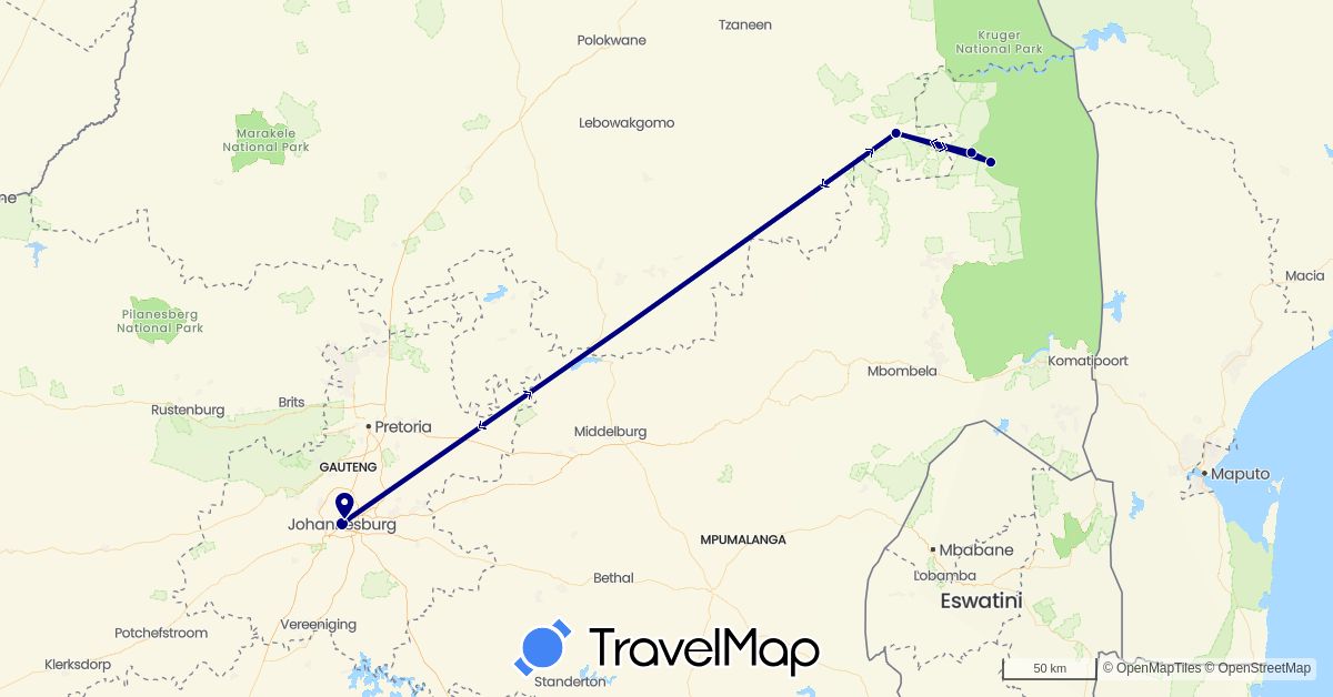 TravelMap itinerary: driving in South Africa (Africa)