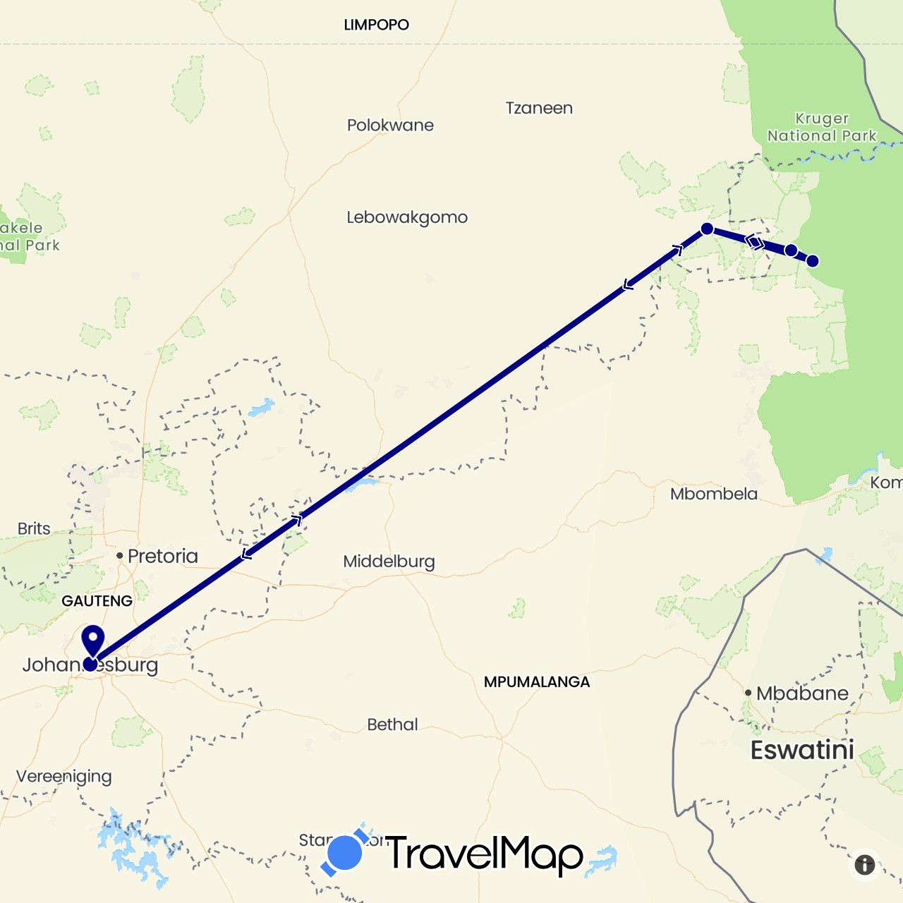TravelMap itinerary: driving in South Africa (Africa)