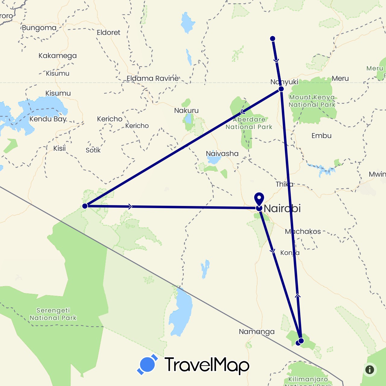 TravelMap itinerary: driving in Kenya (Africa)