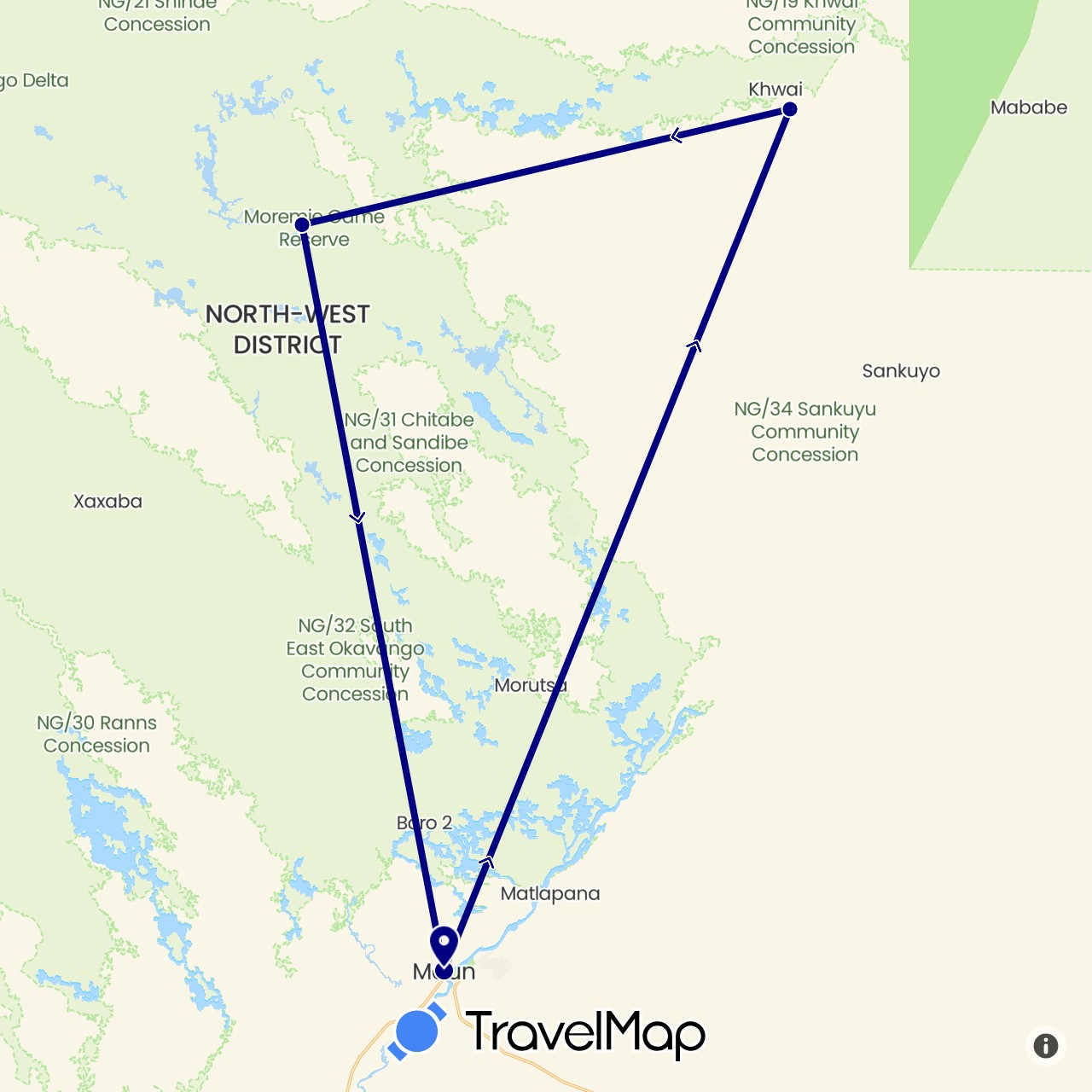 TravelMap itinerary: driving in Botswana (Africa)