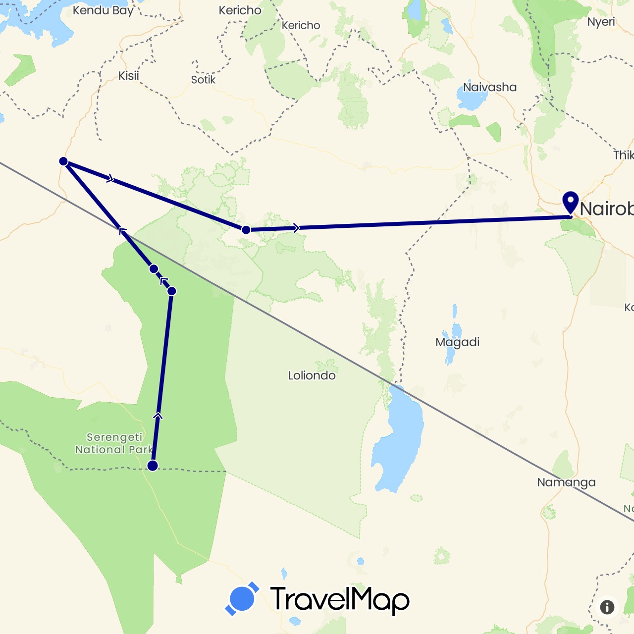 TravelMap itinerary: driving in Kenya, Tanzania (Africa)