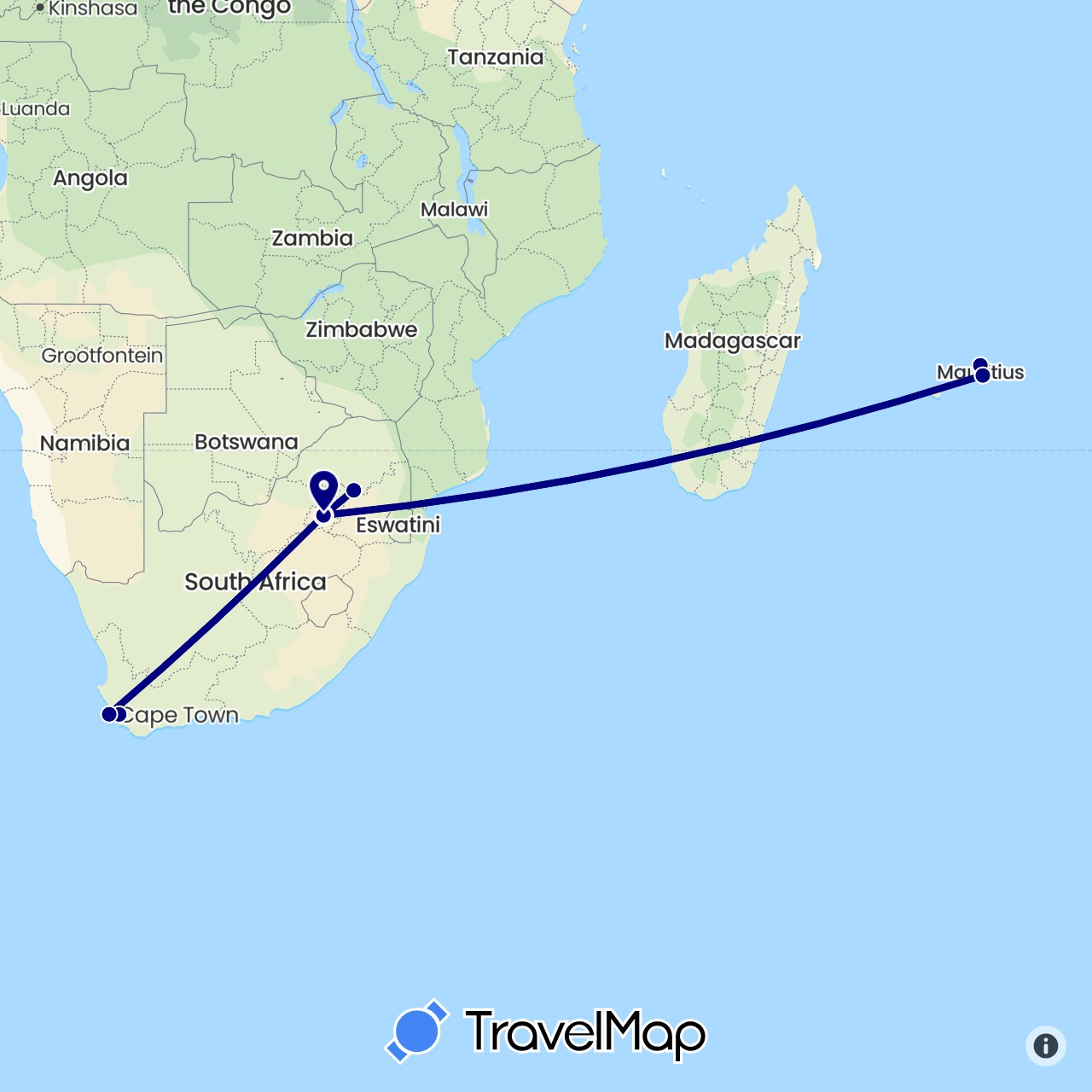 TravelMap itinerary: driving in Mauritius, South Africa (Africa)