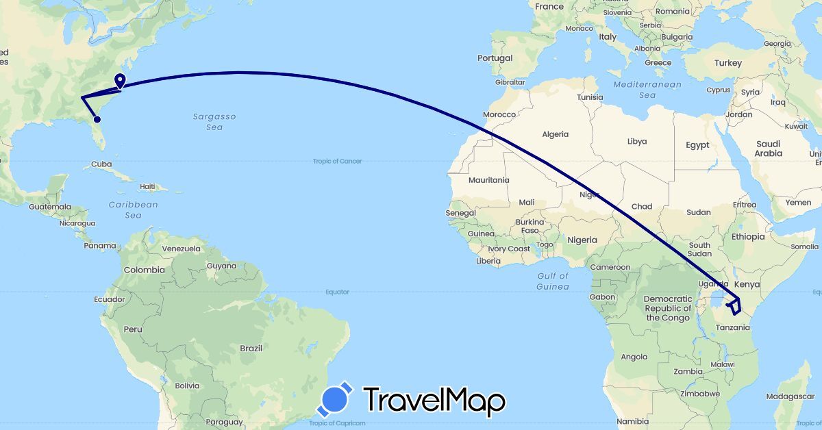TravelMap itinerary: driving in Kenya, Tanzania, United States, South Africa, Zimbabwe (Africa, North America)
