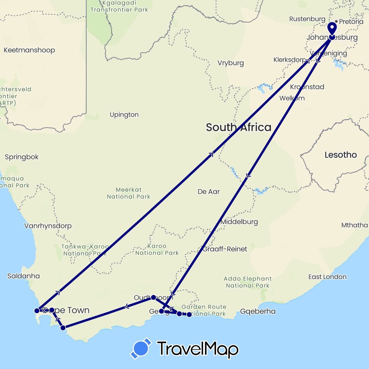 TravelMap itinerary: driving in South Africa (Africa)