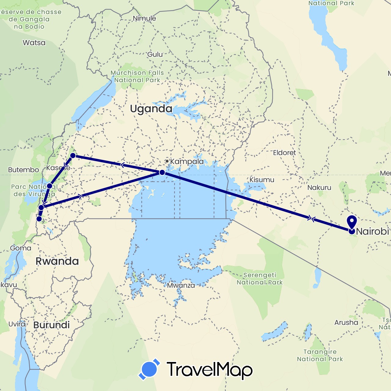 TravelMap itinerary: driving in Kenya, Uganda (Africa)