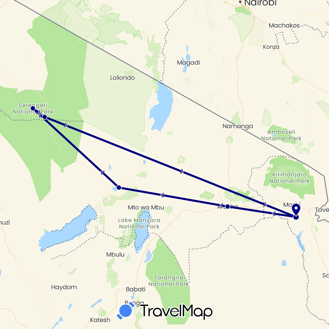 TravelMap itinerary: driving in Tanzania (Africa)