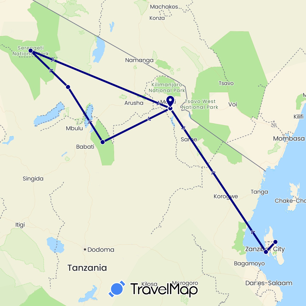 TravelMap itinerary: driving in Tanzania (Africa)