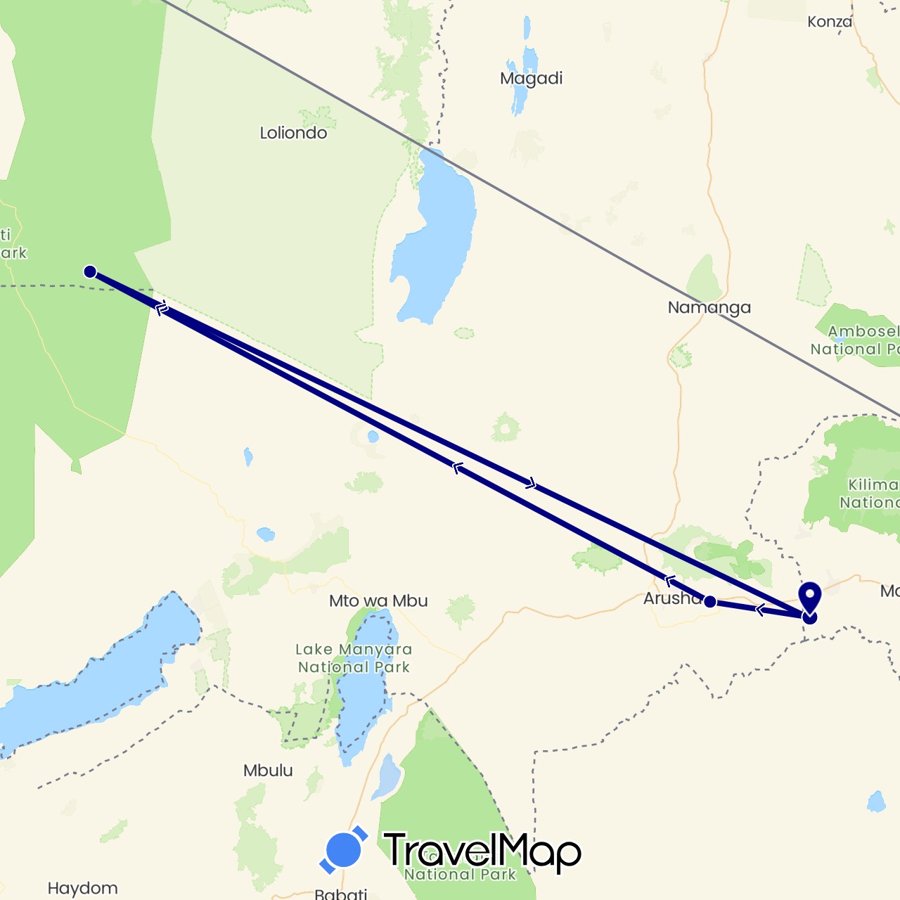 TravelMap itinerary: driving in Tanzania (Africa)