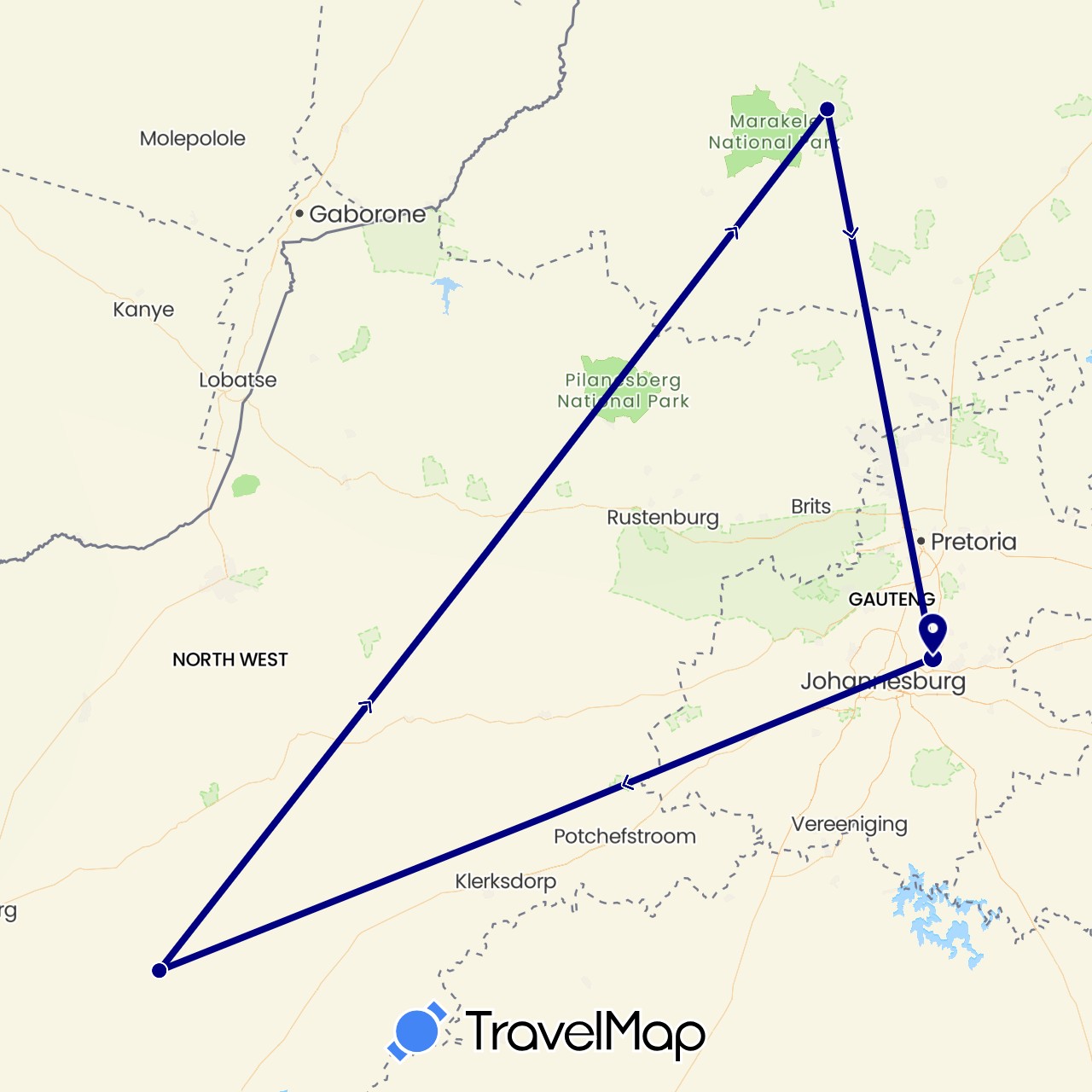 TravelMap itinerary: driving in South Africa (Africa)