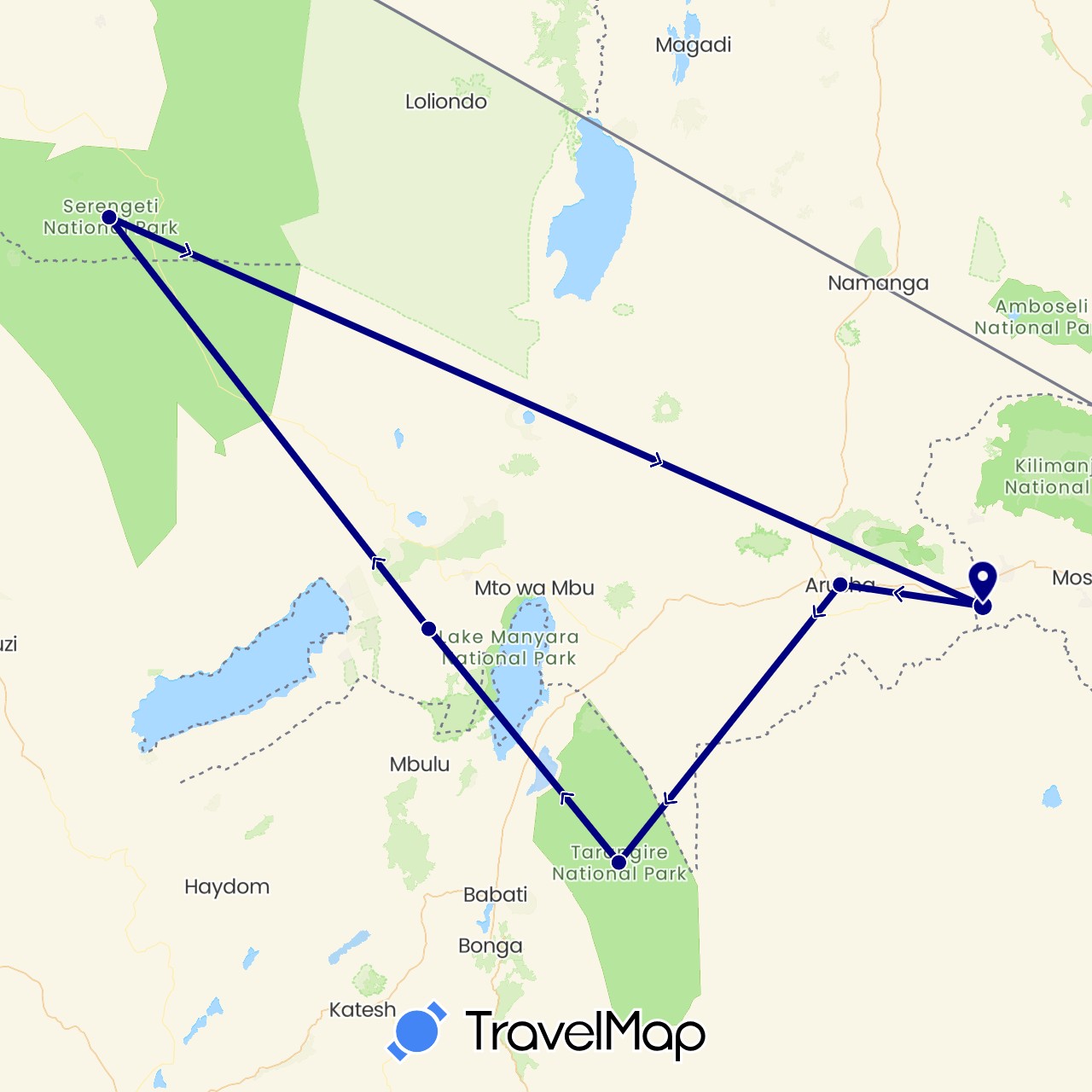 TravelMap itinerary: driving in Tanzania (Africa)
